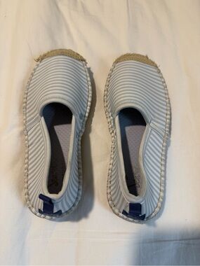 Striped Slip-On Espadrilles in Light Blue and White